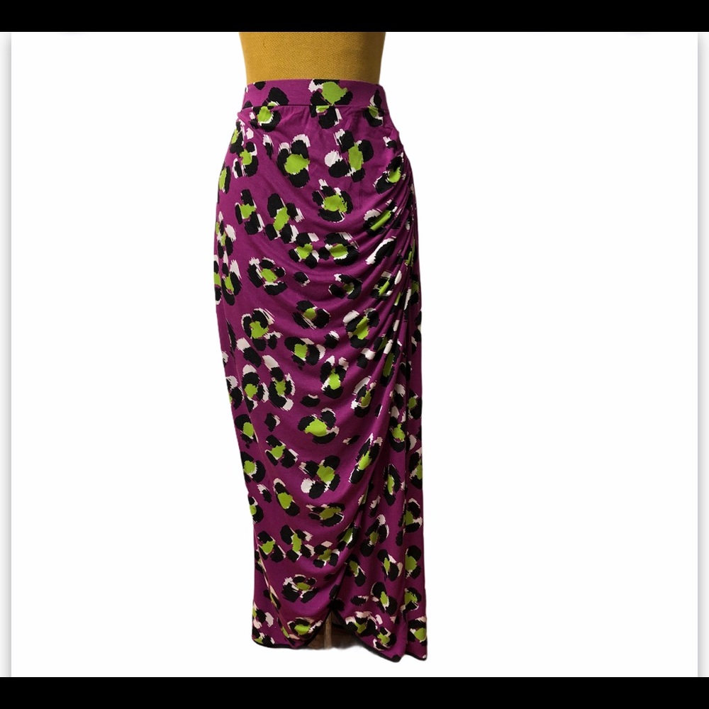 Worthington Women’s Size L Purple Leopard Print Ruched Maxi Skirt
